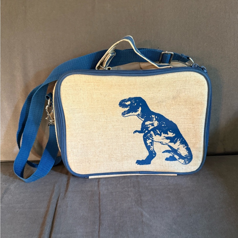 Blue and Cream Child Lunch Box with Blue Dinosaur 🦕 and adjustable strap